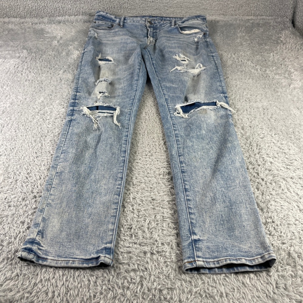 American Eagle Athletic Skinny Distressed Ripped Jeans Light Wash Denim